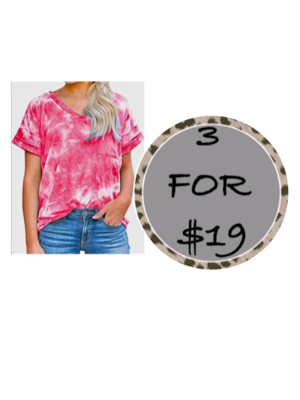 3/$19 Heimish USA pink tie dye V-neck short sleeve T-shirt tunic top